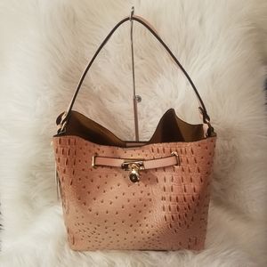 BROWN EMBOSSED HOBO SHOULDER BAG SET